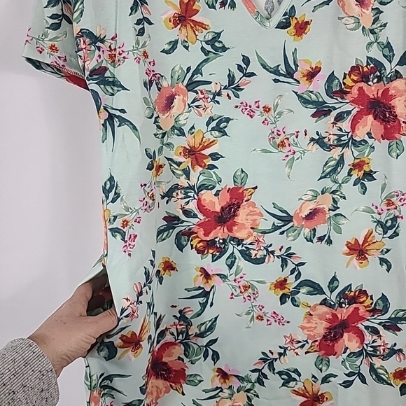 NEW Viamor Women's Mint Watercolor Floral Short Sleeve Dress w/ Pockets Sz M - Picture 6 of 9